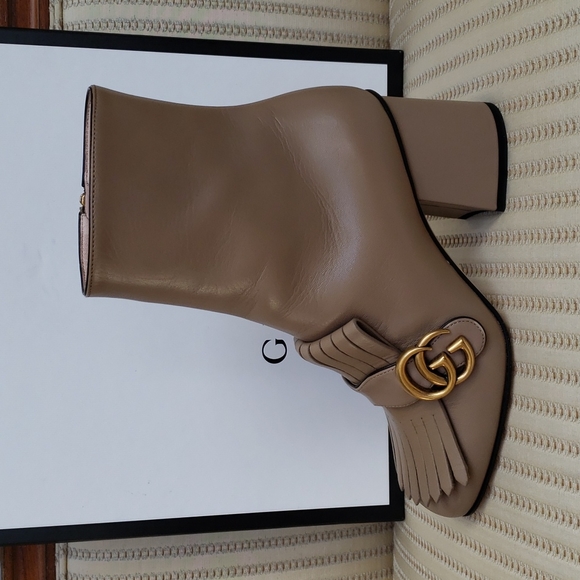 GUCCI MARMONT GG FRINGE LEATHER ANKLE BOOTS - Picture 6 of 11